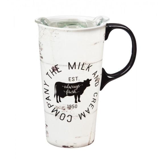 Cypress Home Ceramic Travel Cup, 17 Oz. ,W/Box And Tritan Lid, The Milk And Cream Company