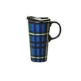 thumbnail image 1 of Evergreen Ceramic Travel Cup w/ Silicone Paint Handle, 17 OZ. w/Box, Green and Blue Plaid, 1 of 9