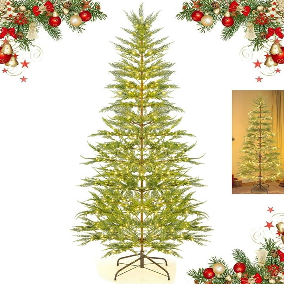 Cypress Christmas Tree with Star Lights, Pre-Lit Sparse Christmas Tree, Artificial Simulated Cypress Tree with Warm-White LED Lights, Foldable Stand for Seasonal Holiday Decoration