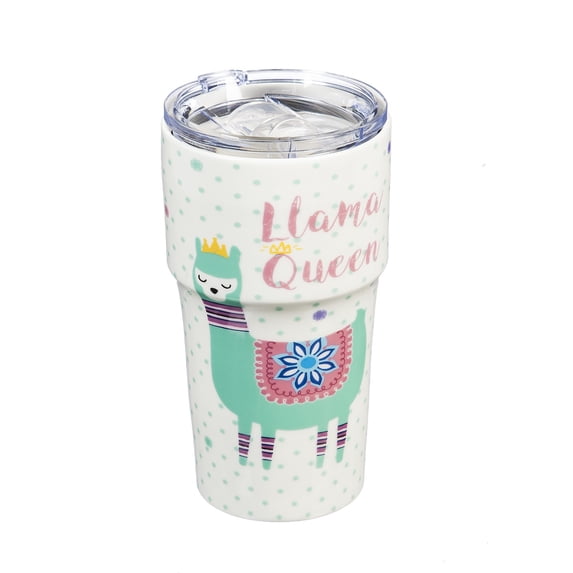 Evergreen Double Wall Ceramic Companion Cup with Tritan Lid 13oz Llama Queen