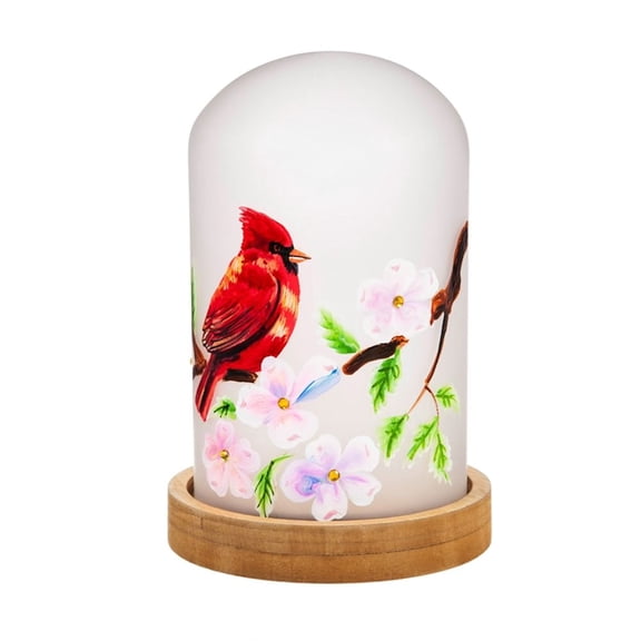 Cypress Home Cardinal LED Glass Cloche with Wooden Base #8LED290