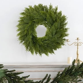 Cypress Pine Wreath 17Inch, Artificial Cedar Wreaths Faux Green Fake Pine Needles Wreath for Front Door, Wall, Windows, Home,Outdoor,Xmas Decor