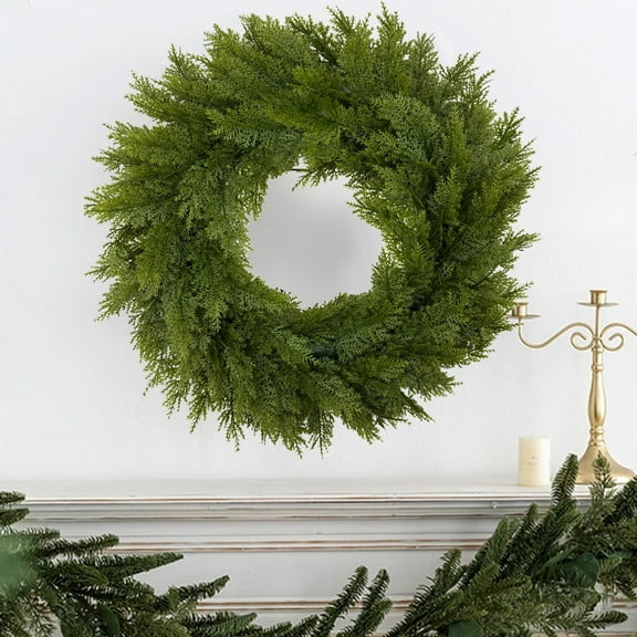 Cypress Pine Wreath 20Inch, Artificial Cedar Wreaths Faux Green Fake Pine Needles Wreath for Front Door, Wall, Windows, Home,Outdoor,Xmas Decor