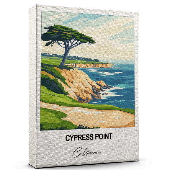 Cypress Point Travel Scenic Canvas Wall Art -California Canvas Nature-Inspired Print for Bedroom, Living Room, or Office Travel Gift