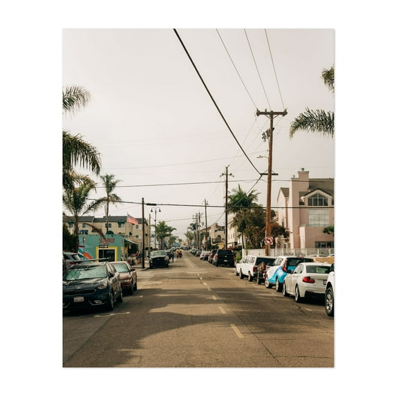 Cypress Street, Pismo Beach - Pismo Beach California Photography Street Photography Palm Tree Car City Coastal Vintage Architecture Unframed Wall Art Print 18 x 24 inches