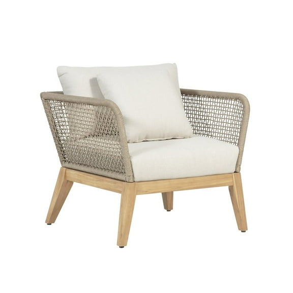 Cypress Teak Wood Outdoor Arm Chair with Beige Rope Design