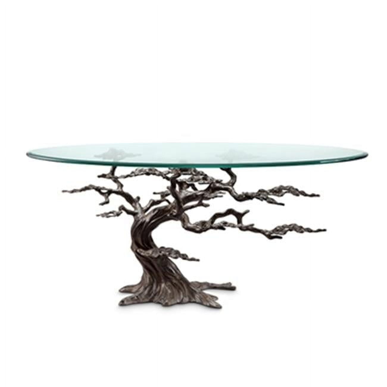 Rustic Oval Glass Top Cypress Tree Coffee Table