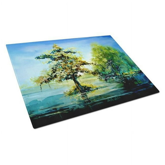 Cypress Tree in the Bayou Blue Glass Cutting Board 12 in x 15 in