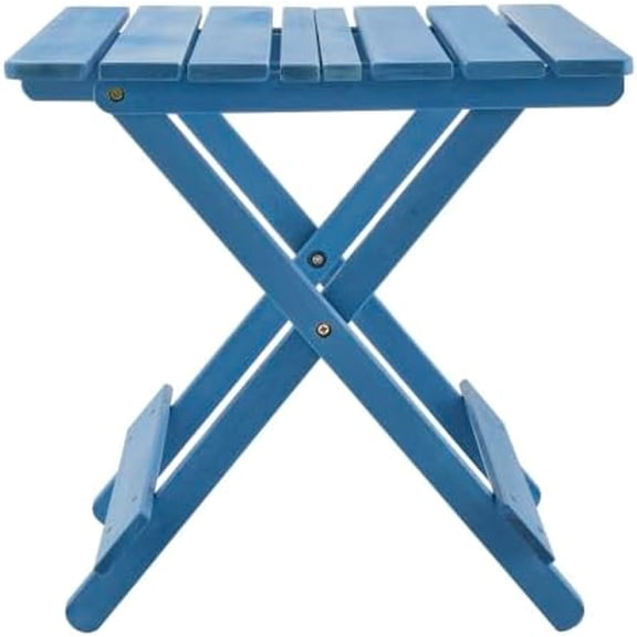 LiteHaven Cypress Wood Folding Side Table - 19.75" Square Patio Table for Balcony/Backyard, Portable Solid Wood Accent Table, No Assembly Needed (Blue)