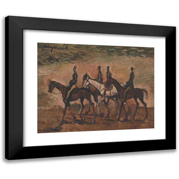 Cyprián Majerník 14x12 Black Modern Framed Museum Art Print Titled - Equestrian Patrol (1944)