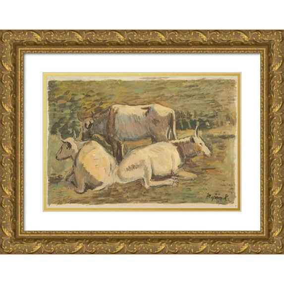 Cyprián Majerník 24x18 Gold Ornate Framed and Double Matted Museum Art Print Titled - Cows (1940)