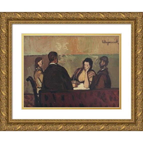 Cyprián Majerník 24x19 Gold Ornate Framed and Double Matted Museum Art Print Titled - Card Players (1944)