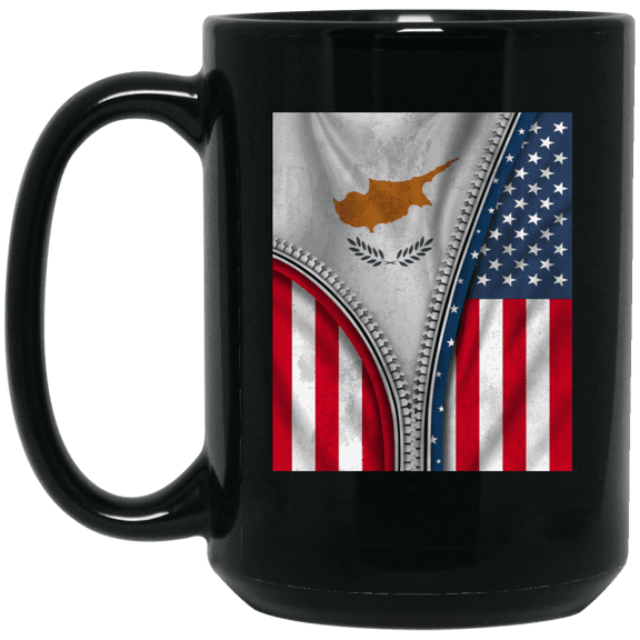 Cypriot Flag American Cyprus Coffee Mug, Patriotic Roots Design 15oz Black Coffee Mug