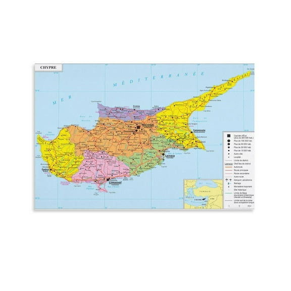 Cyprus Map Posters Room Aesthetic Poster Print Art Wall Painting Canvas Posters Gifts Modern Bedroom Decor 08x12inch(20x30cm)
