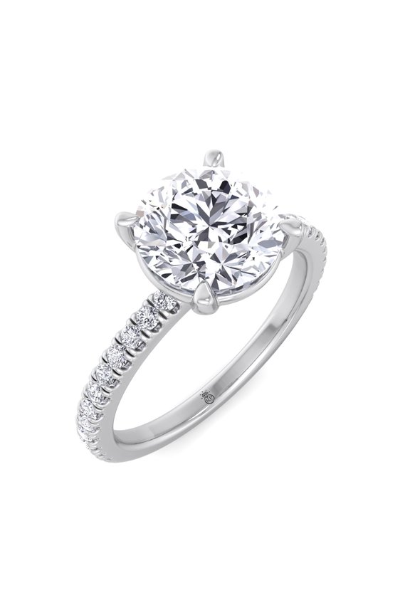 Cyprus - Moissanite Round Cut Lab Diamond Engagement Ring with Sidestones