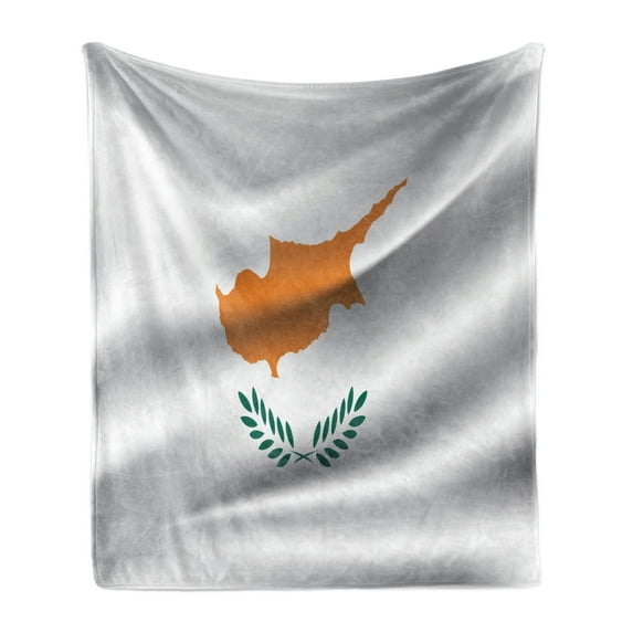 Cyprus Soft Flannel Fleece Blanket, Illustration of Waving Flag of Southern Cypriot Country Art Print, Cozy Plush for Indoor and Outdoor Use, 50" x 60", White Pale Taupe and Orange, by Ambesonne