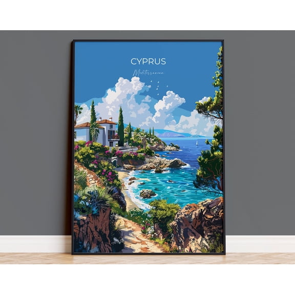 Cyprus Travel Poster, Travel Print of Cyprus, Mediterranean Art, Cyprus Art Lovers Gift, Cyprus Wall Art, 8x12 UNFRAMED