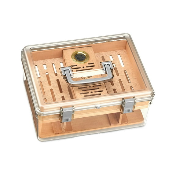 Cypwit Humidors, Accurate Digital Hygrometer, Acrylic Divider, & Polish Cloth, Holds 35-45 Cigars