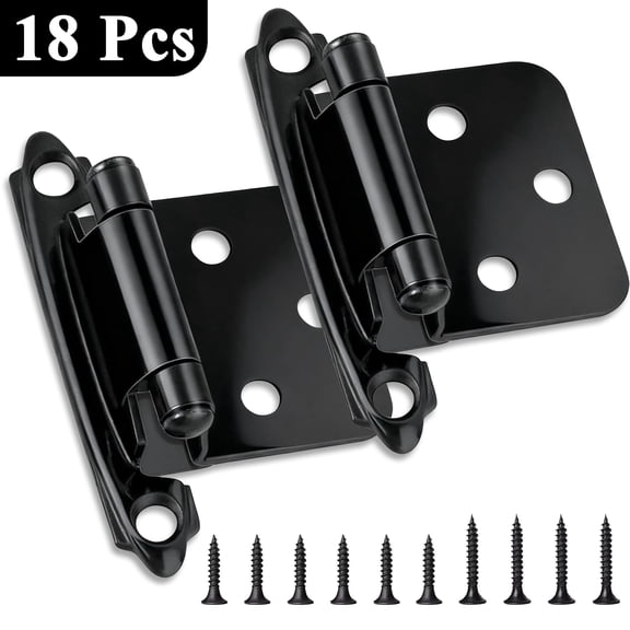cyrico 18 Pack 9 Pair Black Cabinet Hinges, 1/2 " Overlay Kitchen Cabinet Hinges, Self Closing Face Mount Cabinet Door Hinges, Semi-Concealed Hinges for Kitchen Cupboard Doors