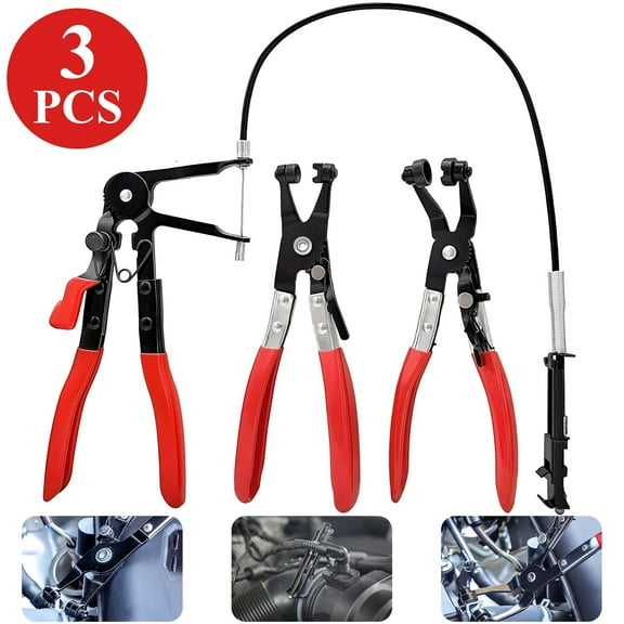 Cyrico 3 Pcs Hose Clamp Pliers Automotive Set, 26'' Long Reach Wire Spring Hose Clamp Plier, 45 Angled Spring Clamp Pliers & Flat Band Hose Clamp Tool for Fuel Oil Water Hose, Coolant Radiator Heater