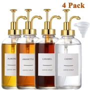 cyrico 4 Pack Coffee Syrup Dispenser, 16.9 oz/500 ml Glass Coffee Syrup Bottles with Gold Pump and Labels, Syrup Dispenser Bottles for Coffee Bar Accessories