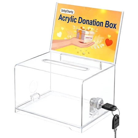 cyrico Acrylic Donation Box with Lock for Fundraising, Clear Ballot Suggestion Box with Slot Storage Container for Charity, Voting, Tips, and Raffle Collections (6.29“ x 4.52” x 3.93")