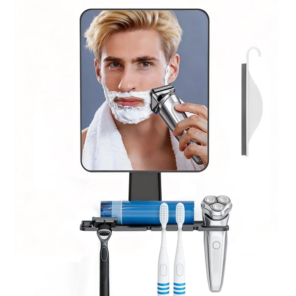 cyrico Shower Mirror Fogless for Shaving, Anti Fog Mirror for Shower with Razor Holder and a Squeegee, Shatterproof & Waterproof Bathroom Mirror, No-Drilling Adhesive Installation