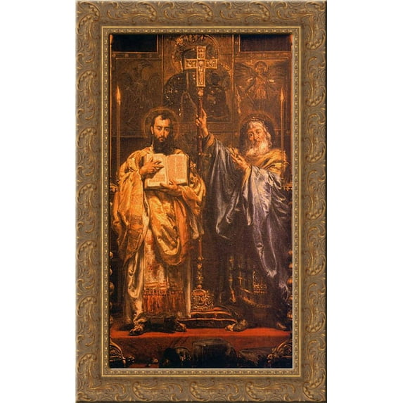 Cyril and Methodius 18x24 Gold Ornate Wood Framed Canvas Art by Matejko, Jan
