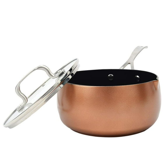 Cyrret 2-Quart Nonstick Saucepan with Glass Lid?Multi-Function Skillet Induction Bottom Hard-Anodized Nonstick Saute Pan -Copper