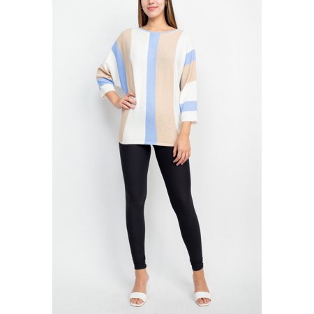 Cyrus Boat Neck 3/4 Sleeve Multi Color Knit Sweater-ICE WTR BBERRY CREMA / S