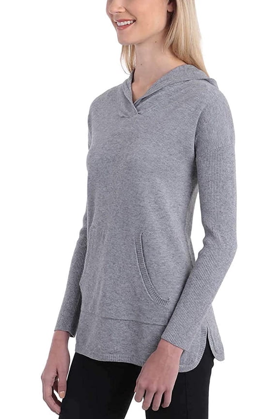 Ladies' Drop Shoulder Ribbed Hem Pullover Hoodie (XS, Medium Grey)