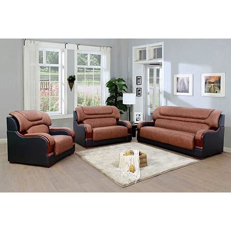 Cystal Genuine leather 3 Pieces Living Room Sofa Set (Pecan Brown)