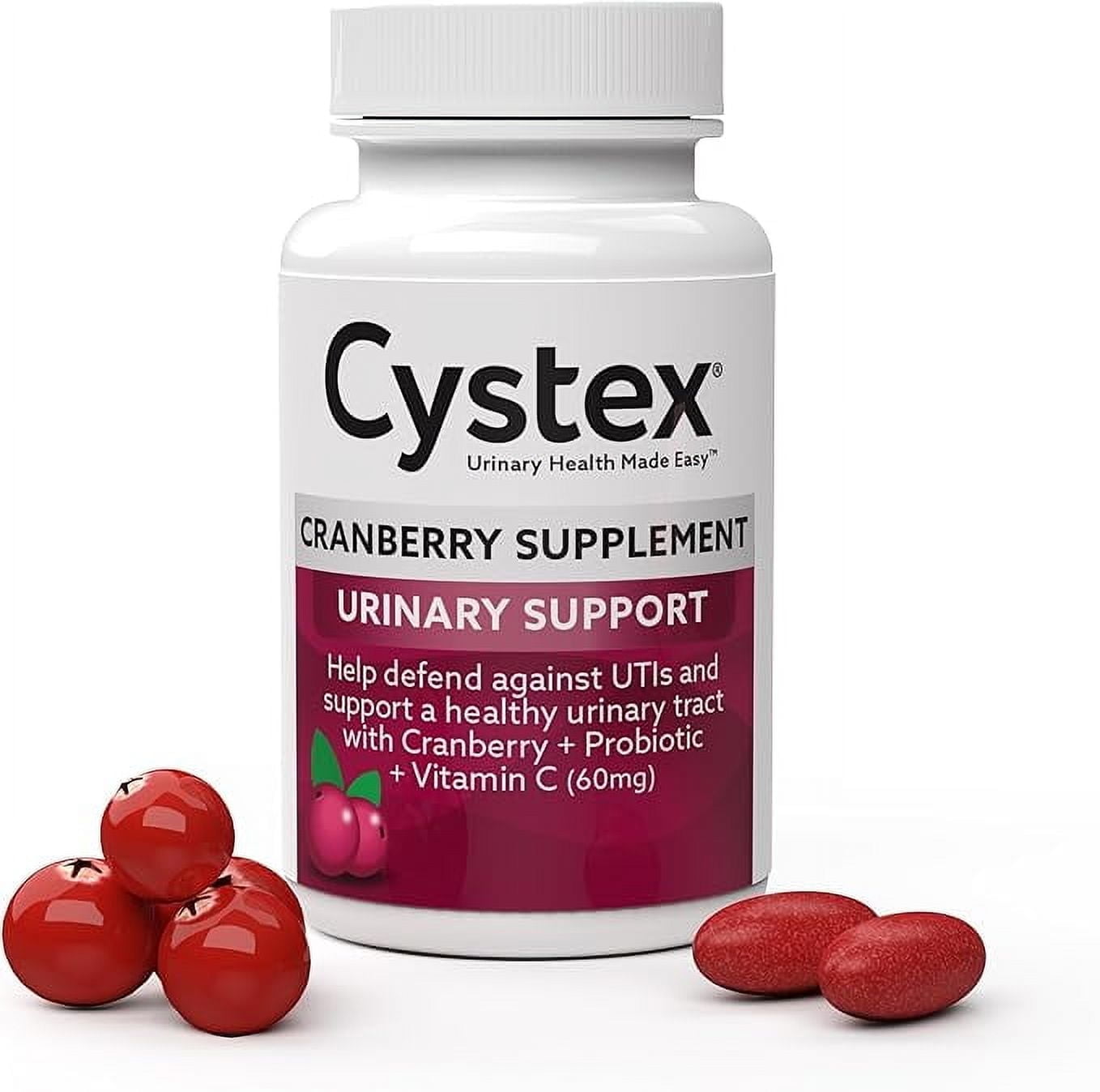 Cystex Cranberry Urinary Tract Health Supplement with Probiotics and Vitamin C, Cranberry Pills for Men & Women to Prevent UTIs, Sugar Free, 75 Caplets