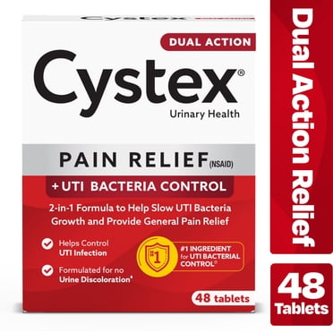 Cystex Dual Action Relief, Helps Slow UTI Bacteria Growth & Provide General Pain Relief, 48 Tablets