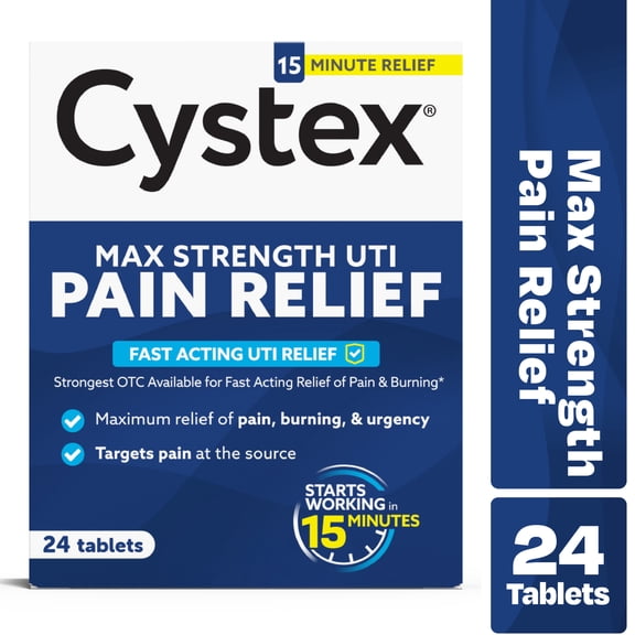 Cystex UTI Pain Relief Tablets, Maximum Strength, Fast Relief, 24ct