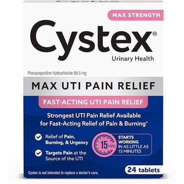 Cystex UTI Pain Relief Tablets, Maximum Strength, Fast Relief, 24ct