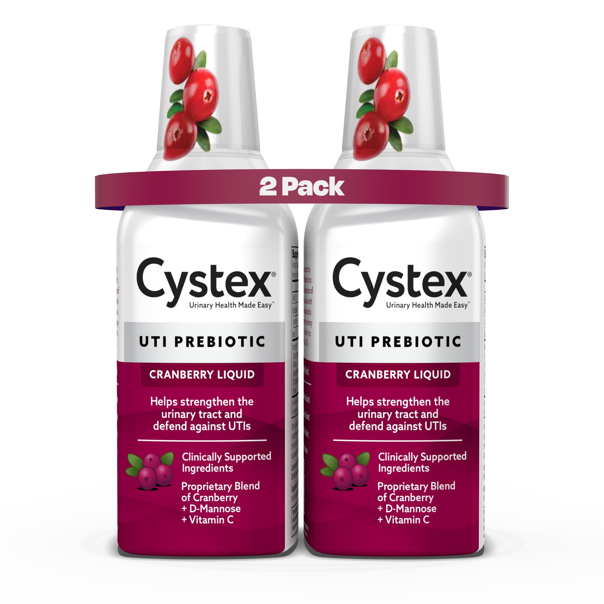 Cystex Urinary Tract Infection Support and Prevention KMC2for Men and Women, Cranberry Prebiotic Supplement for UTI Protection & Urinary Health Maintenance, D-Mannose & Vitamin C, 7.6 oz (2 Pack)