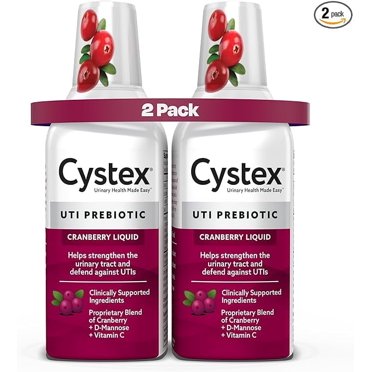 Cystex Urinary Tract Infection Support and Prevention for Men and Women, Cranberry Prebiotic Supplement for UTI Protection & Urinary Health Maintenance, D-Mannose & Vitamin C, 7.6 oz (2 Pack)