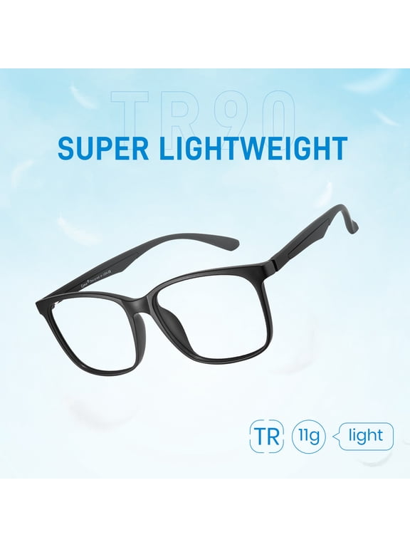 Blue Light Glasses Lightweight TR90 Computer Glasses UV Blocking Square Black Frame Clear Lens Eyewear Relieve Eye Strain(Black)