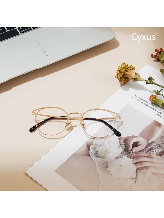 Blue Light Glasses for Women Cat Eye Wire Frame UV Blocking Computer Glasses Clear Lens Metal Eyewear Ultra Light Relieve Digital Screen Eye Strain Headache(Gold)