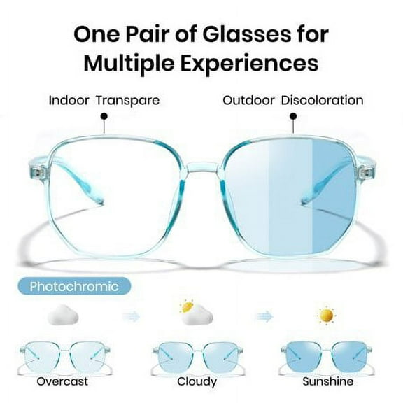 Cyxus Photochromic Oversized Sunglasses Indoor Outdoor Anti-UV Eyeglasses