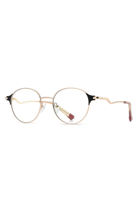 Round Blue Light Glasses for Women Men Wire Frame UV Blocking Computer Glasses Clear Lens Metal Eyewear Ultra Light Relieve Digital Screen Eye Strain Headache (Black&Gold)
