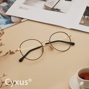 Cyxus Round Blue Light Glasses for Women Men Wire Frame UV Blocking Computer Glasses Clear Lens Metal Eyewear Ultra Light Relieve Digital Screen Eye Strain Headache（Black&Gold)