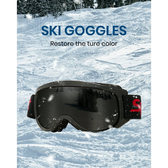 Cyxus Ski Goggles for Men Women 100% UV Protection OTG Snowboard VTL12%（Black Frame Gray Lens）