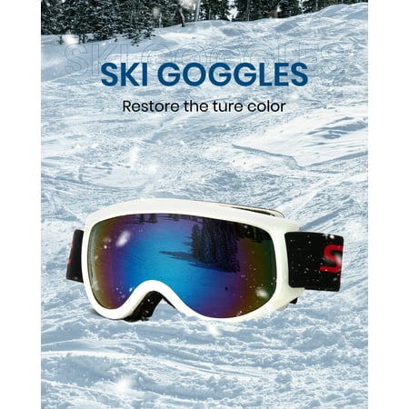 Cyxus Ski Goggles for Men Women 100% UV Protection OTG Snowboard VTL17%(White Frame Blue Lens)