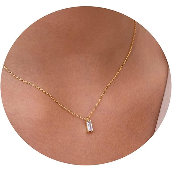 Cz Diamond Necklace For Women Dainty Layered Cubic Zirconia Solitaire Pendant Necklace Gold Plated Waterdrop Shape Square Emerald Green Cz Simulated Diamond Bridesmaid Necklace[o760]