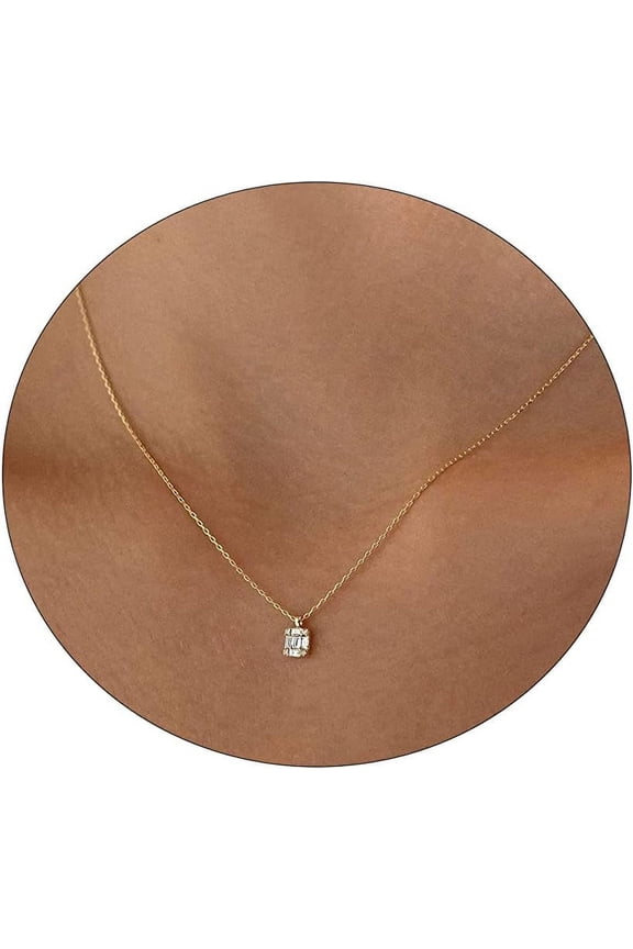Cz Diamond Necklace For Women Dainty Layered Cubic Zirconia Solitaire Pendant Necklace Gold Plated Waterdrop Shape Square Emerald Green Cz Simulated Diamond Bridesmaid Necklace[o770]