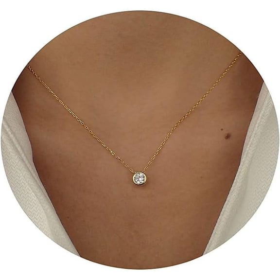 Cz Diamond Necklace For Women Dainty Layered Cubic Zirconia Solitaire Pendant Necklace Gold Plated Waterdrop Shape Square Emerald Green Cz Simulated Diamond Bridesmaid Necklace[o776]