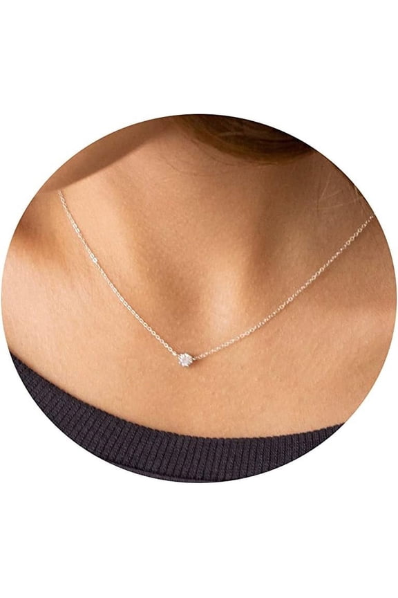 Cz Diamond Necklace For Women Dainty Layered Cubic Zirconia Solitaire Pendant Necklace Gold Plated Waterdrop Shape Square Emerald Green Cz Simulated Diamond Bridesmaid Necklace[o775]