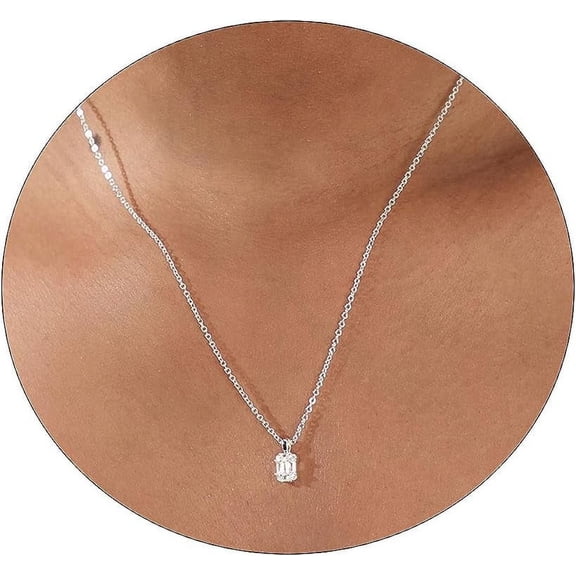 Cz Diamond Necklace For Women Dainty Layered Cubic Zirconia Solitaire Pendant Necklace Gold Plated Waterdrop Shape Square Emerald Green Cz Simulated Diamond Bridesmaid Necklace[o767]